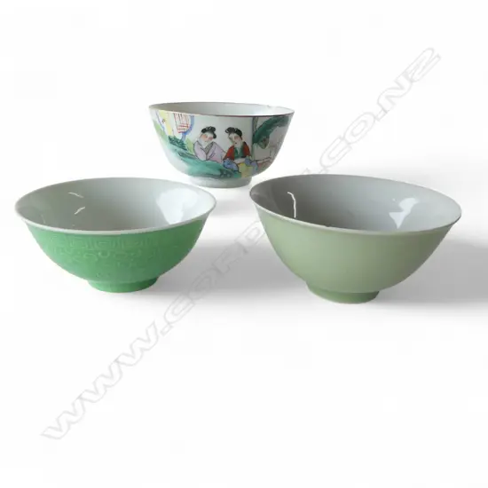 3 CHINESE BOWLS AF 130mm dia
