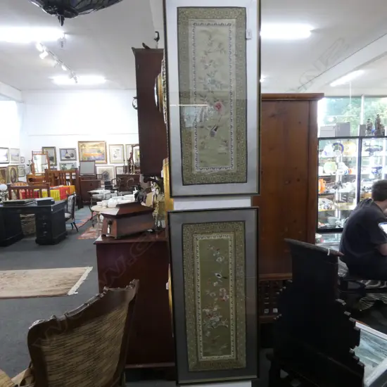 3 ORIENTAL ARTWORKS; PR EMBROIDERIES 720x330mm, OTHER 500x395mm