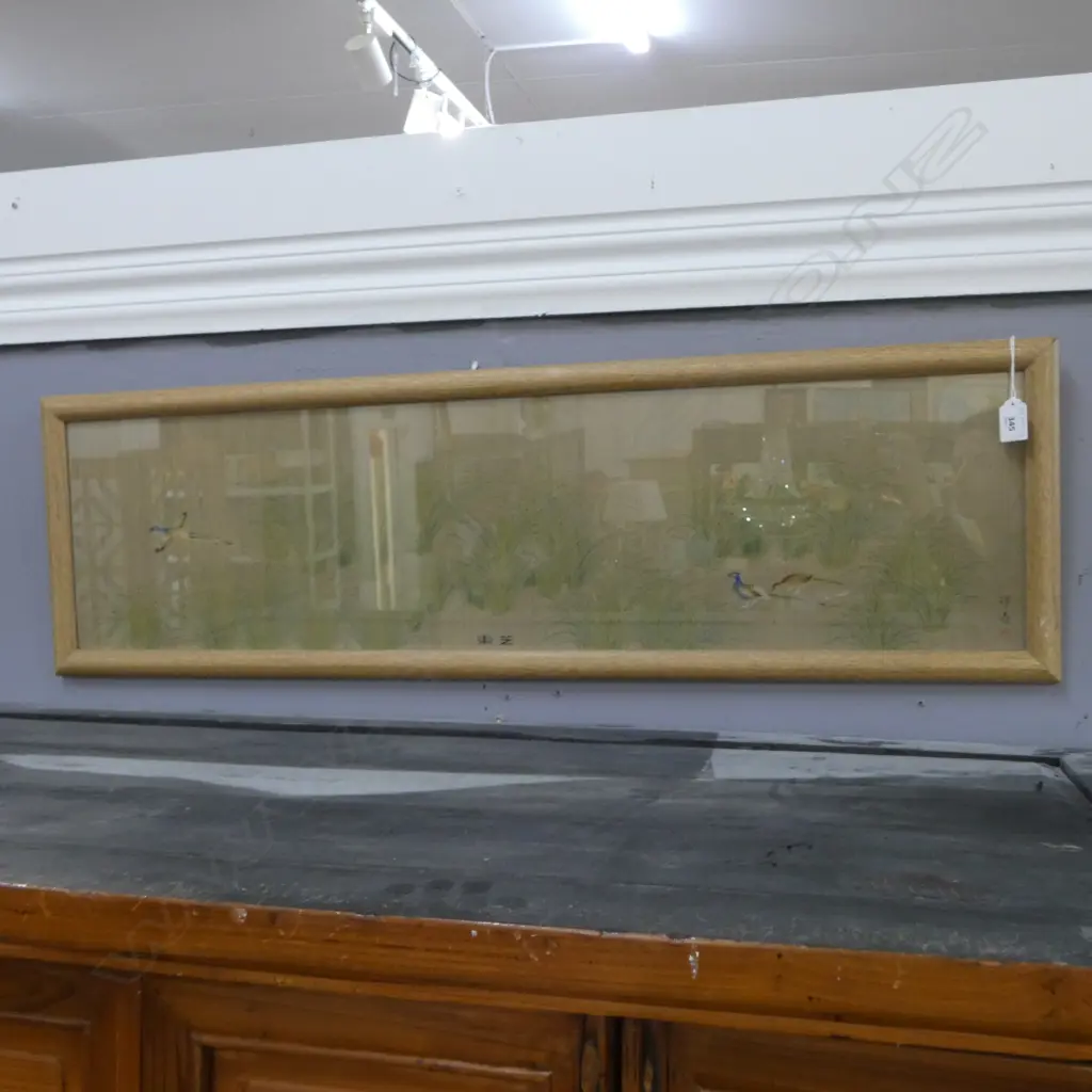 FRAMED CHINESE SILK WORK 240x920mm Image 1++