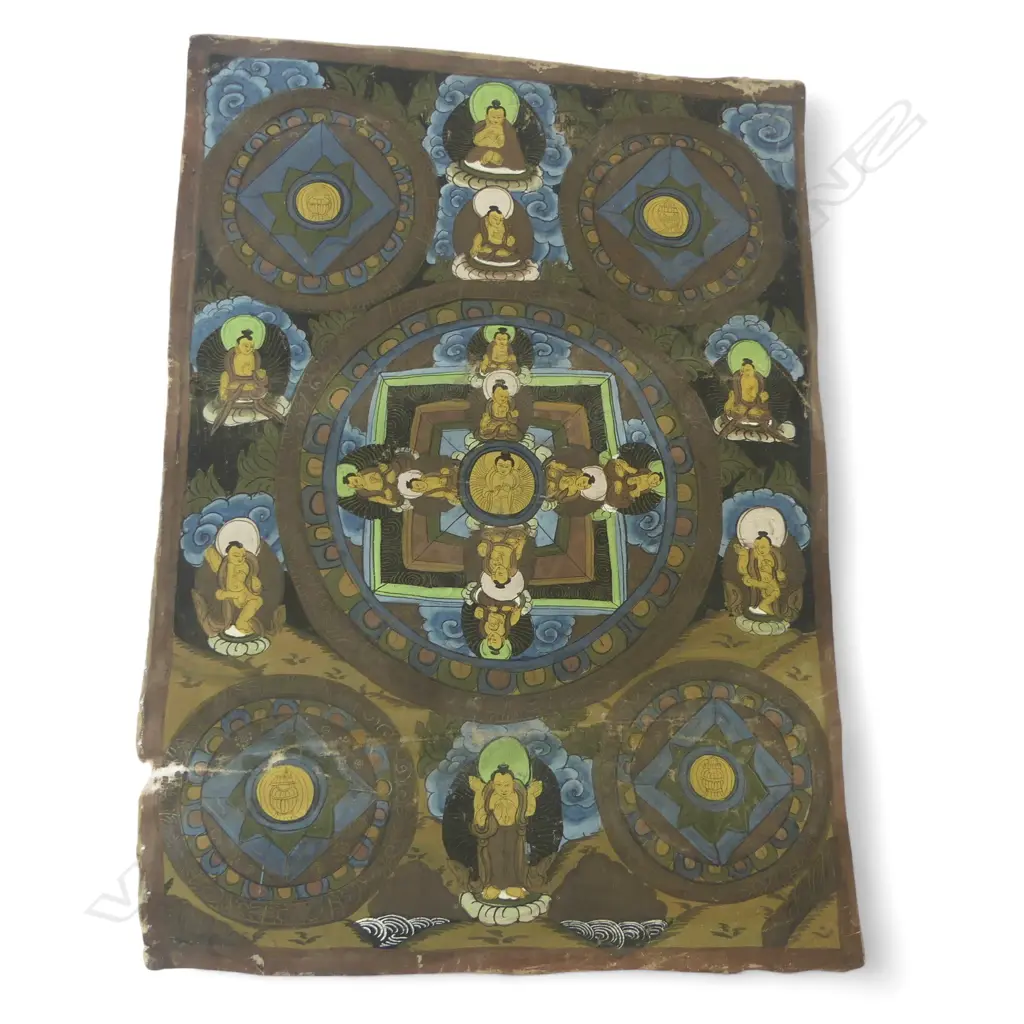  VINTAGE HANDPAINTED TIBETAN MANDALA THANGKA, 560 x 400mm Image 1++