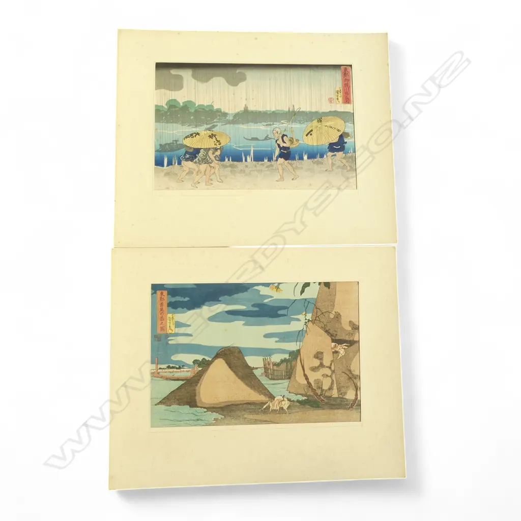 2 20thC KUNIYOSHI WOODBLOCK PRINTS; 'TOTO SHIBU NO MATSU' Pub. ADACHI 1952 & OTHER Pub. TAKAMIZAWA 255x380mm, FOXED  Image 1++