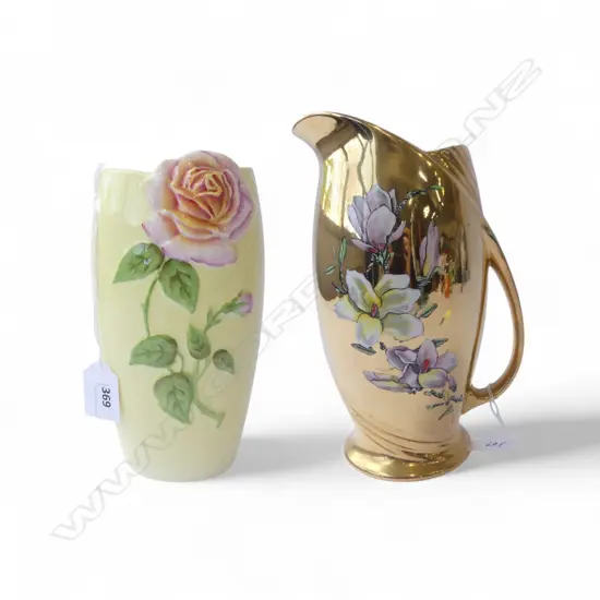 R/WINTON GILT FLORAL JUG H250MM & R/WINTON ROSE VASE H190MM