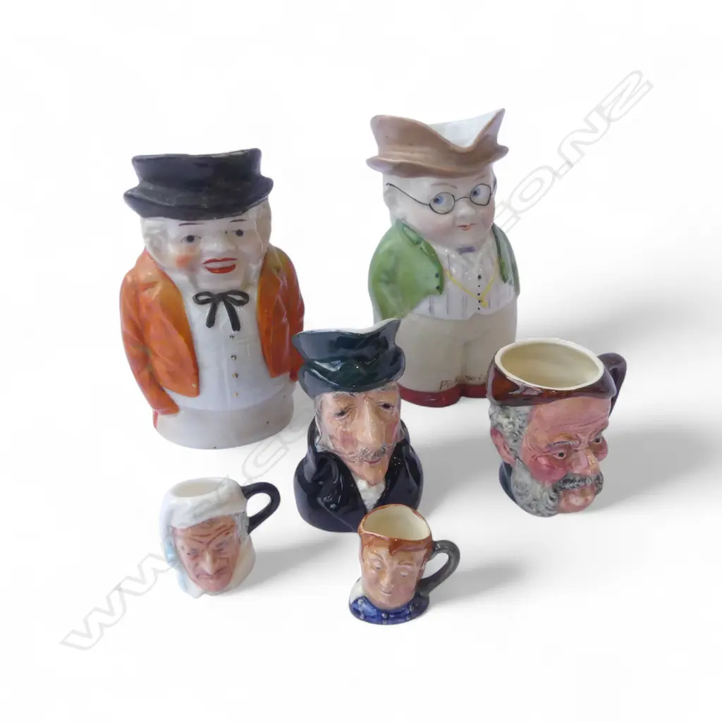 6 VINTAGE CHINA CHARACTER JUGS H160 TALLEST MIXED PATS Image 1++
