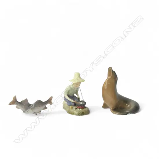 ROYAL DOULTON 'RIVER BOY' H.100mm, ROYAL COPENHAGEN SEA LION & FISH