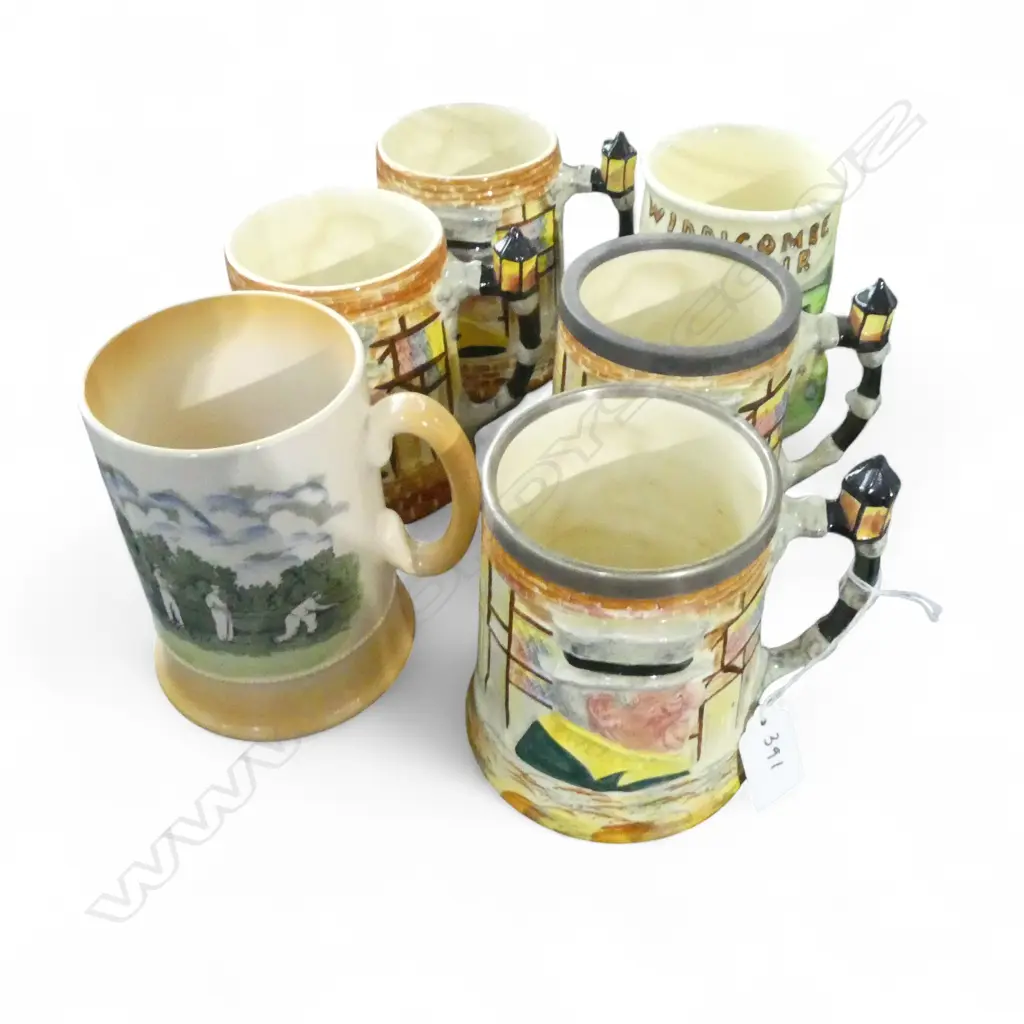 6 CHARACTER CHINA VINTAGE BEER MUGS 1 CROWN DEVON H120MM Image 1++