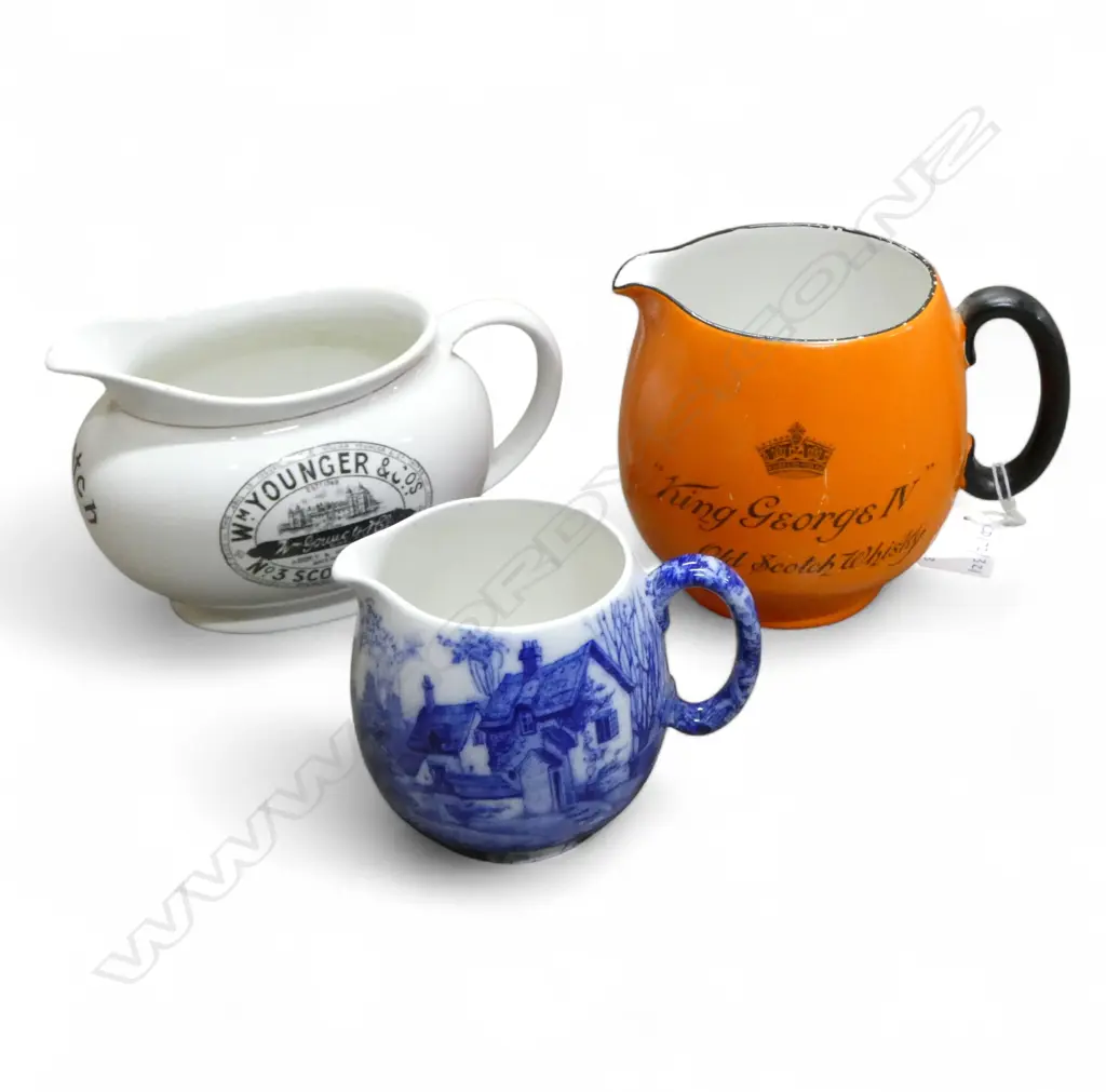 2 SHELLEY CHINA WISKEY JUGS & B/W SHELLEY JUG Image 1++