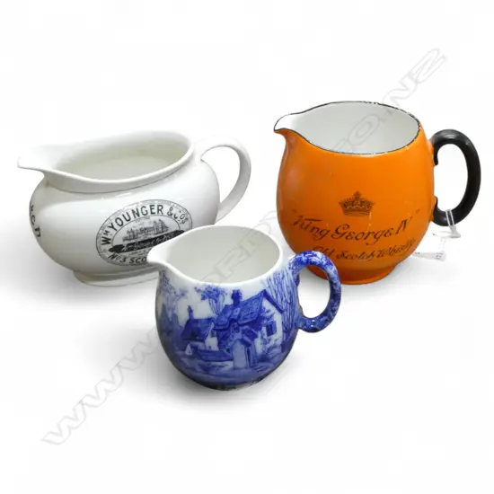 2 SHELLEY CHINA WISKEY JUGS & B/W SHELLEY JUG