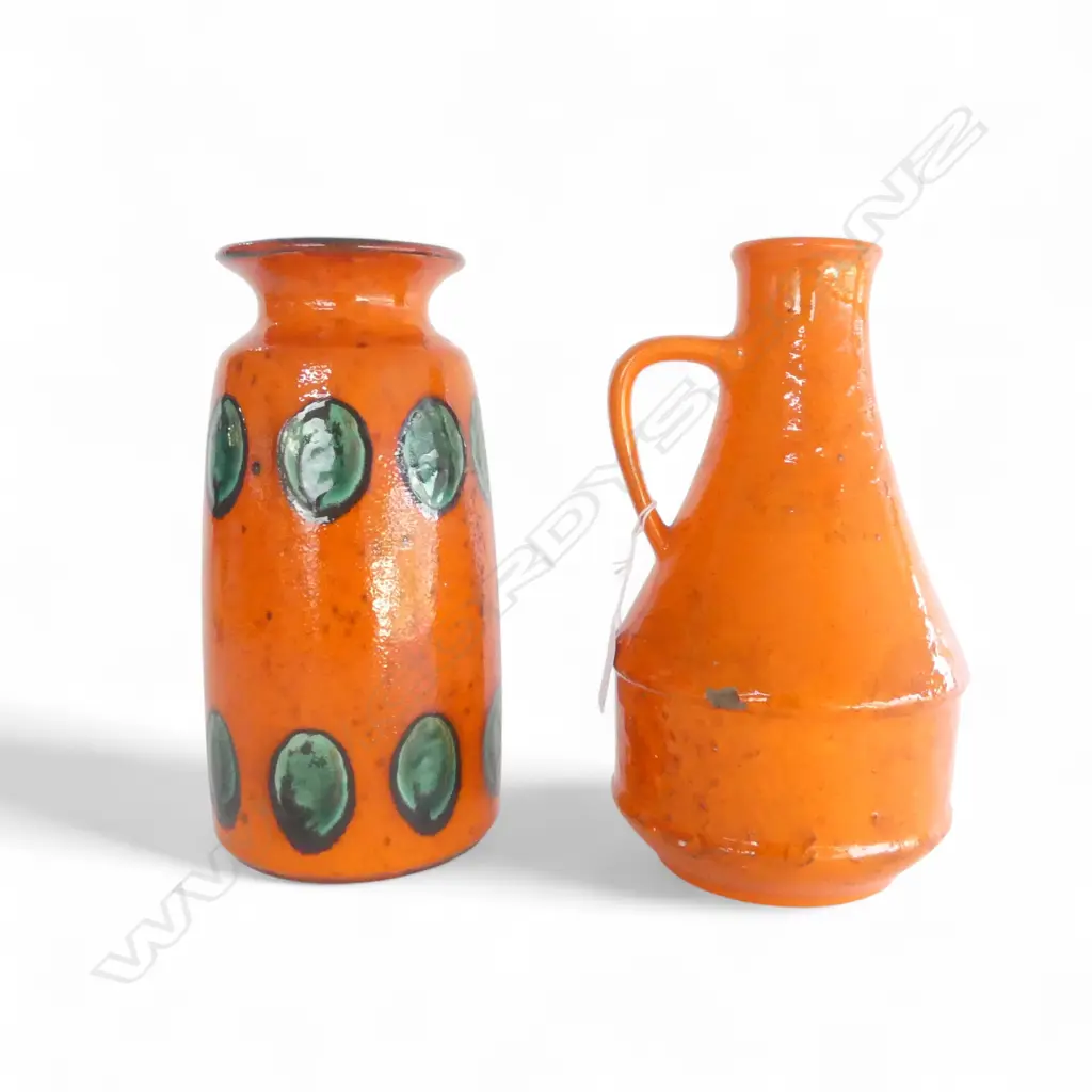 2 ORANGE MID CENTURY GERMAN VASES, H.250mm Image 1++