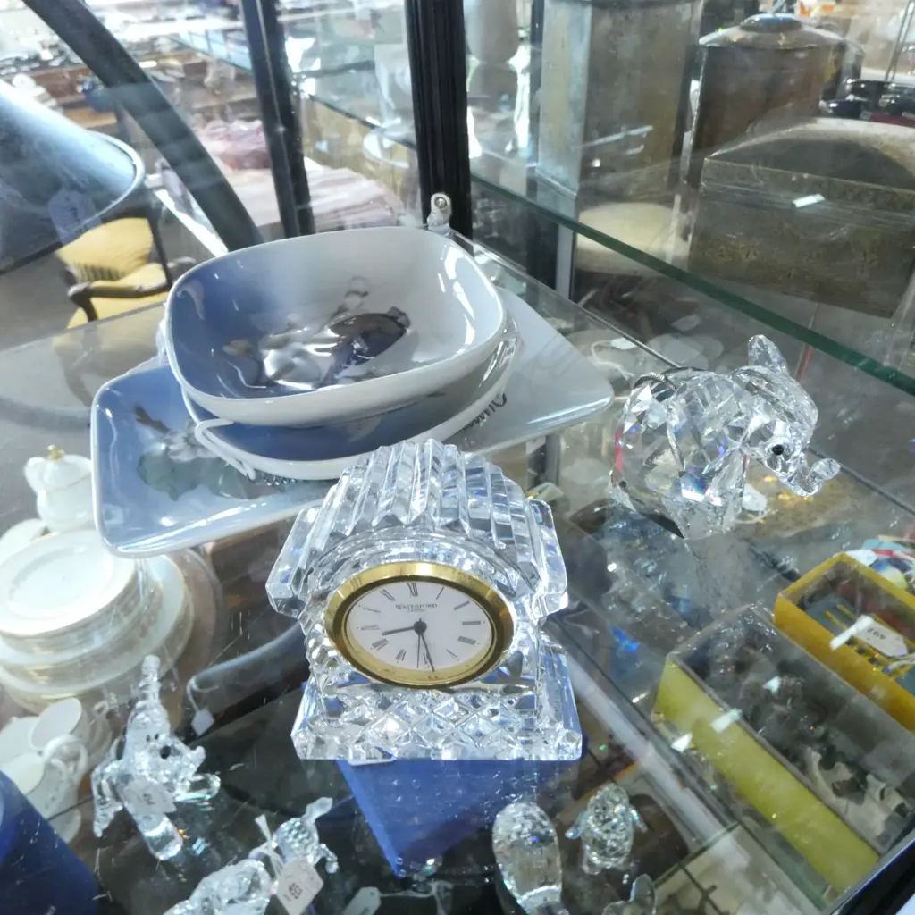 WATERFORD CLOCK H.75mm, SWAROVSKI ELEPHANT + 3 ROYAL COPENHAGEN DISHES W.165mm Image 1++