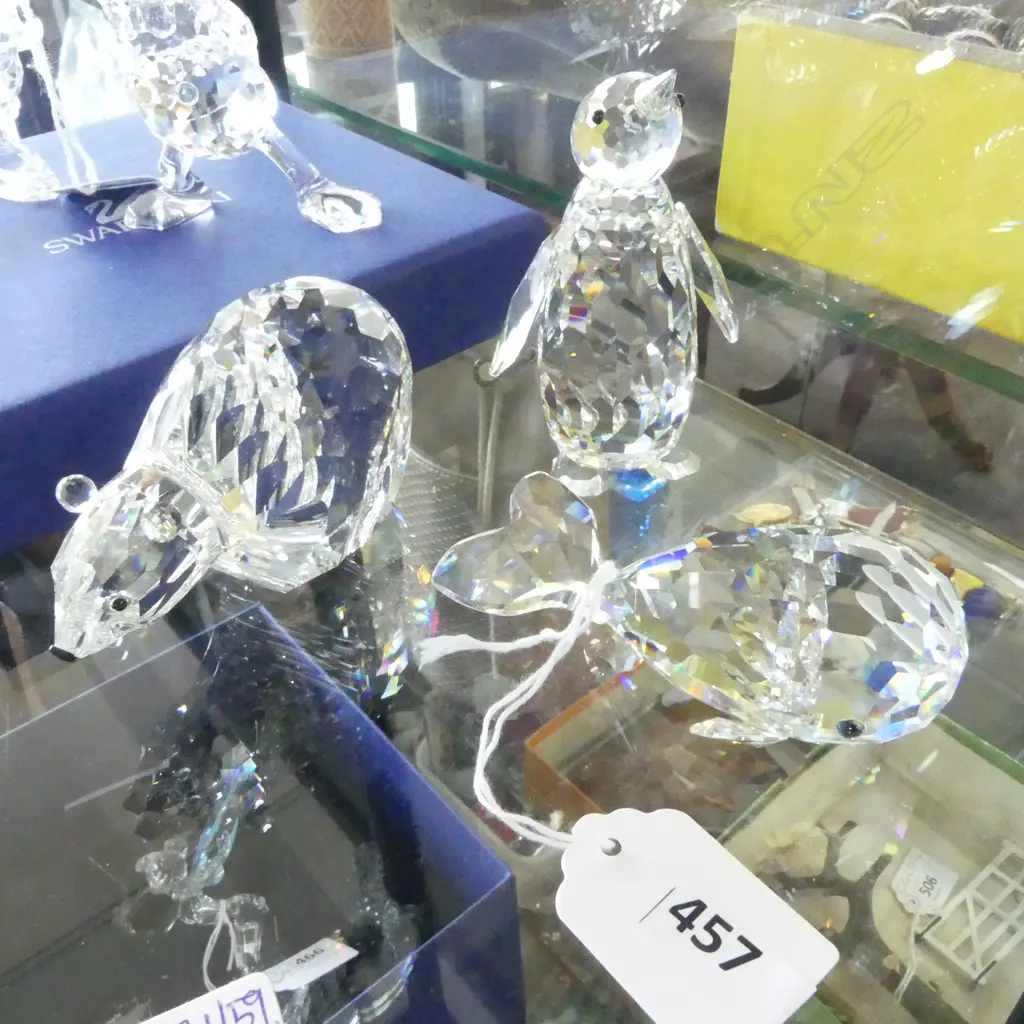 3 SWAROVSKI ANIMALS; WHALE, BEAR, PENGUIN H.80mm Image 1++