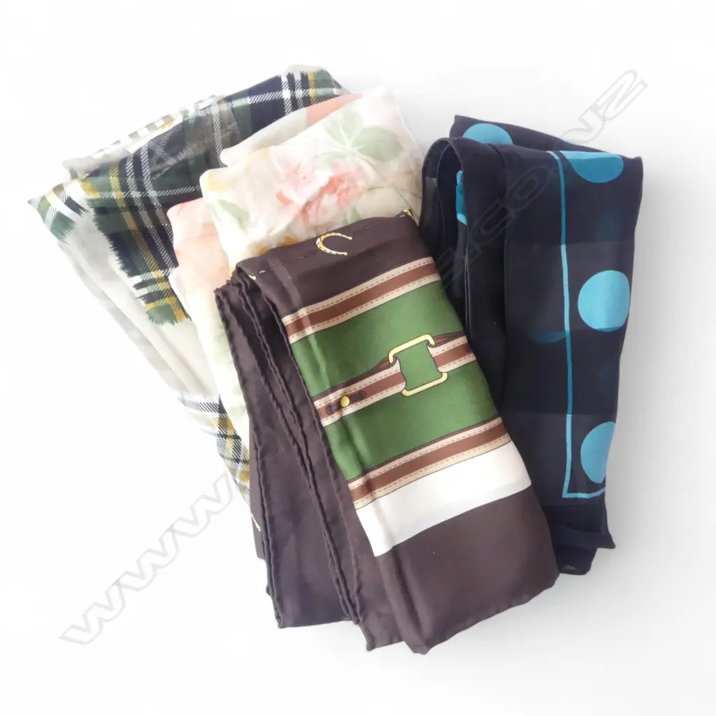 FOUR VINTAGE SCARVES, 3 SILK, INCLDS PIERRE CARDIN & MANOLO BORROMEO Image 1++
