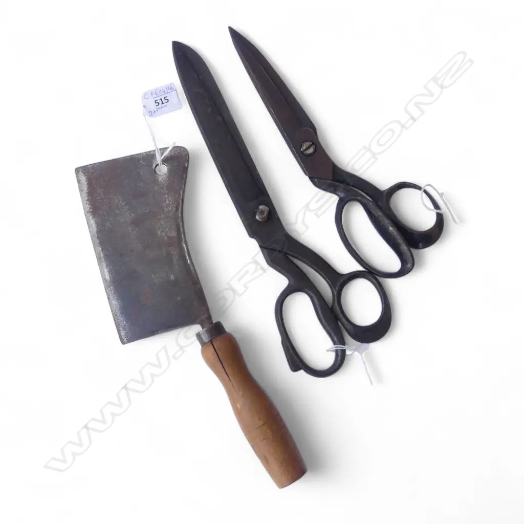 MEAT CLEAVER / HATCHET L.315mm + 2 CAST IRON SCISSORS L.310mm Image 1++