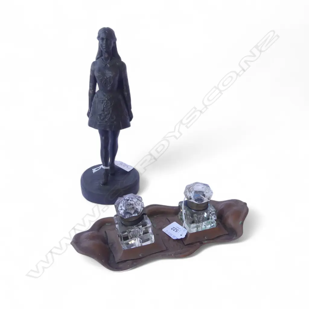 ART NOUVEAU COPPER DESK STAND & BRONZED FIGURE H.270mm Image 1++