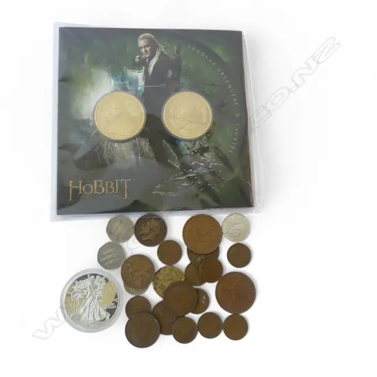 ASST. STAMPS & COINS (US 1oz FINE SILVER? DOLLAR)