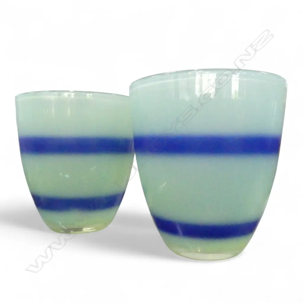 PAIR OF MODERN BLUE GLASS VASES 205 mm (H) Image 1++