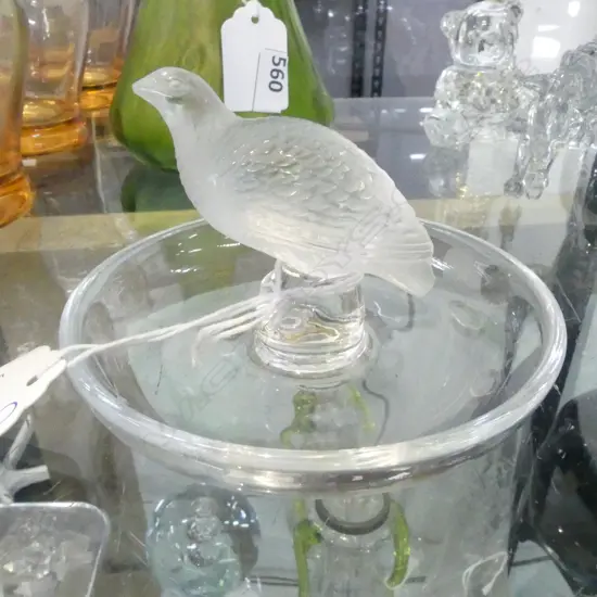 LALIQUE RING TRAY w. QUAIL 100mm dia