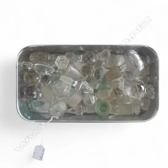 COLLECTION  25 MISS MATCHED  GLASS STOPPERS IN CROME DISH 