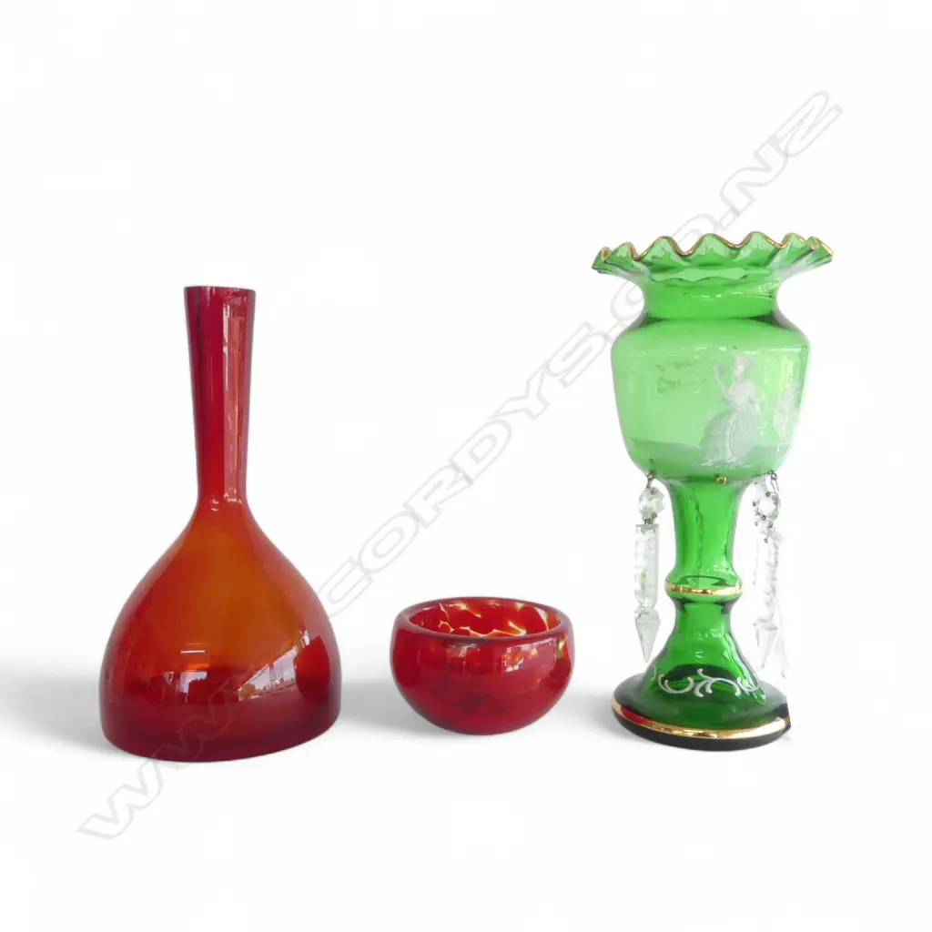 MARY GREGORY LUSTRE (FAULTS), DE FLUTES ROTORUA GLASS BOWL + OTHER H.260mm Image 1++