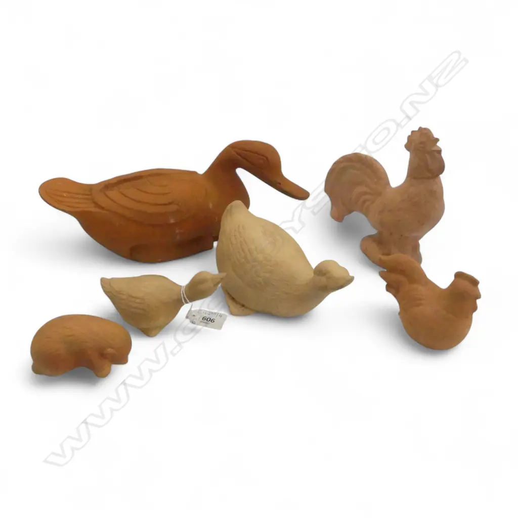 6 TERRACOTTA GARDEN ANIMALS L.280mm rooster neck repaired Image 1++