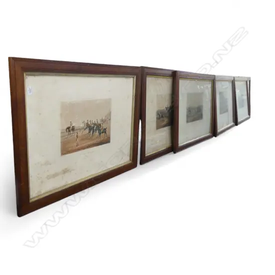 SET OF EIGHT 19TH CENTURY HUNTING PRINTS BY ALKEN HOUSED IN MATCHING OAK FRAMES - A/F, GLASS BROKEN & MISSING, etc