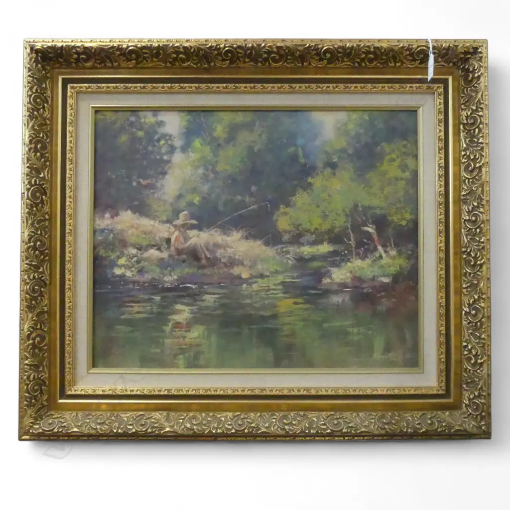RANDALL FROUDE OIL ON BOARD 'FISHING' SIGNED 400  x 500mm Image 1++
