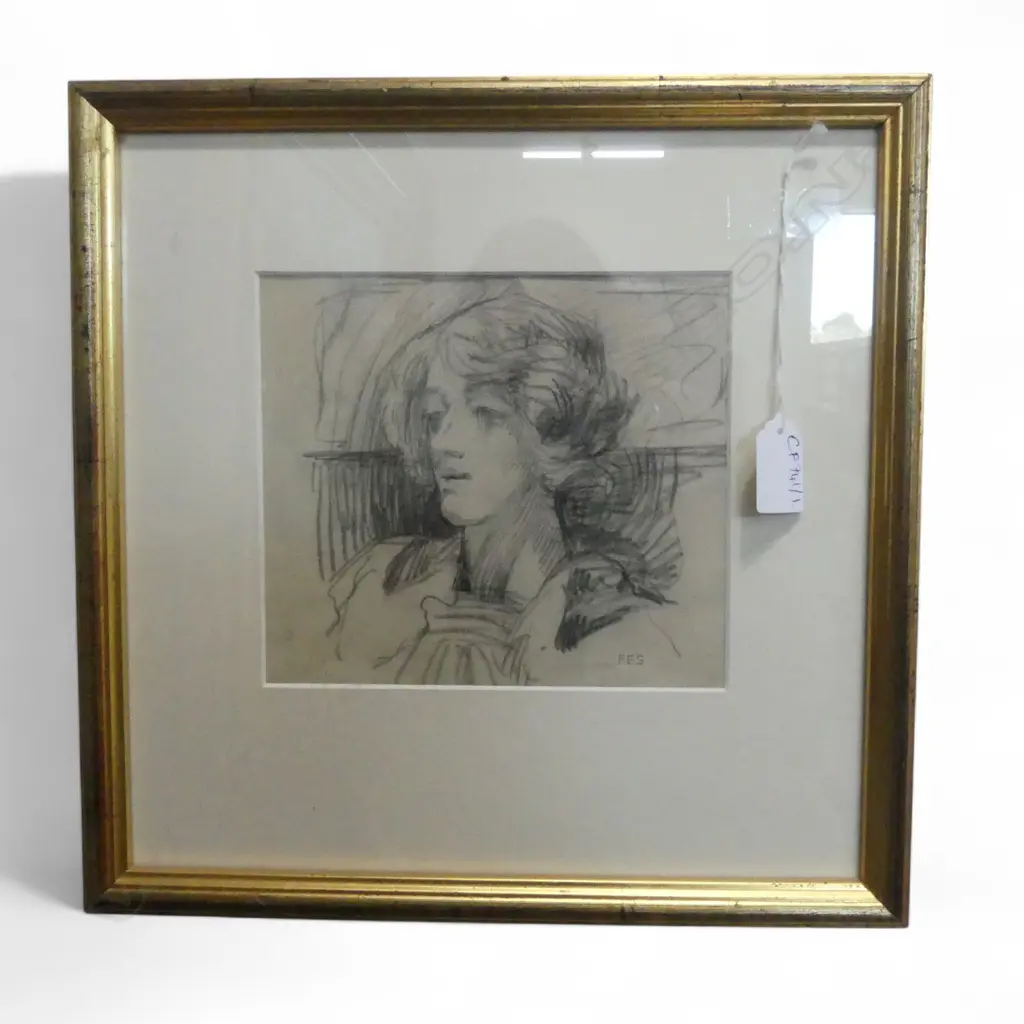 FLORENCE ELEANOR SHEPARD (NEE CHAPLIN), SELF PORTRAIT 1906, CHARCOAL & PENCIL 160x180mm (WIFE OF WINNIE THE POOH AUTHOR) Image 1++