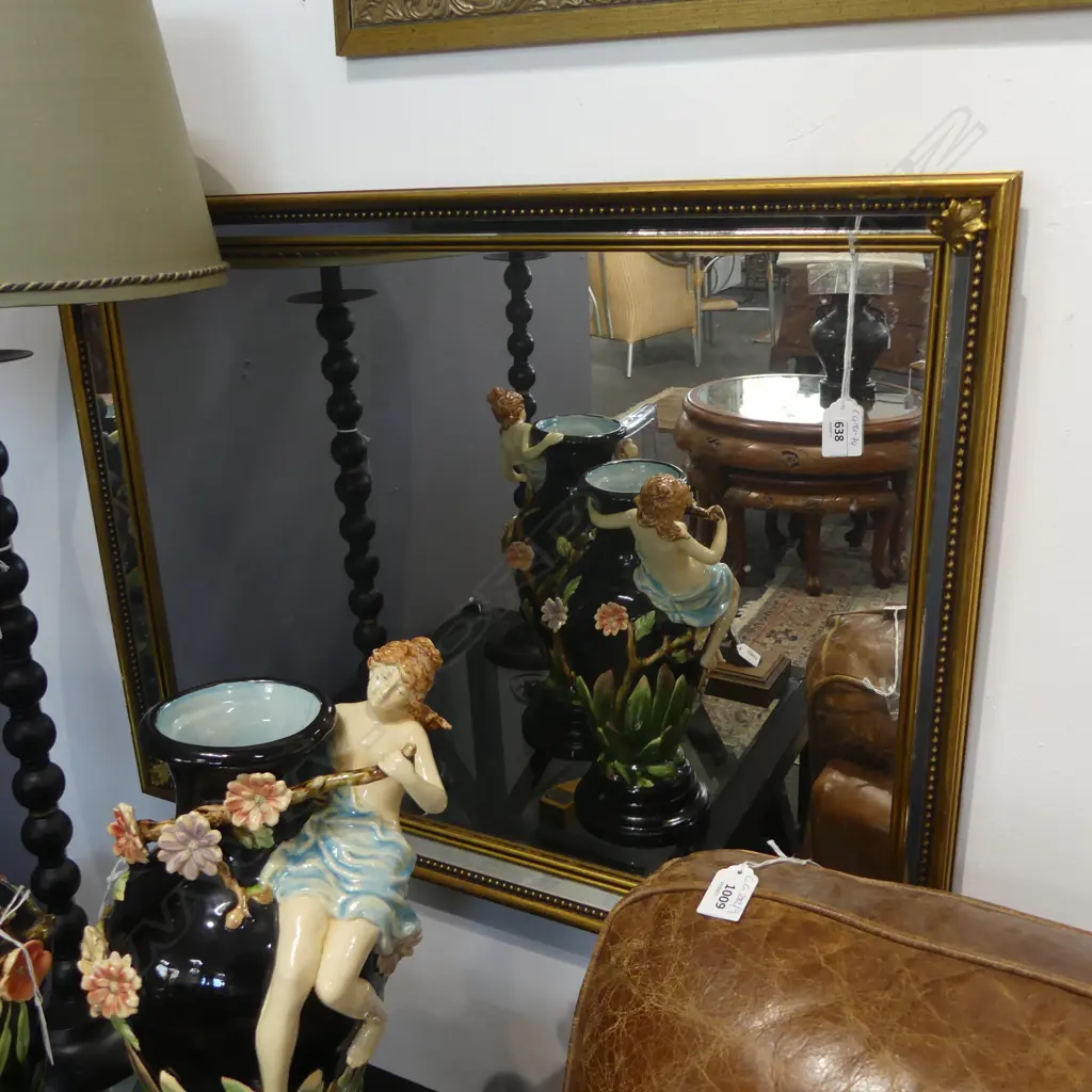 A CLASSICAL STYLE RECTANGULAR GILT MIRROR WITH FLEUR DE LYS CORNER INSERTS AND GLASS BEVEL 570 X 770 MM Image 1++