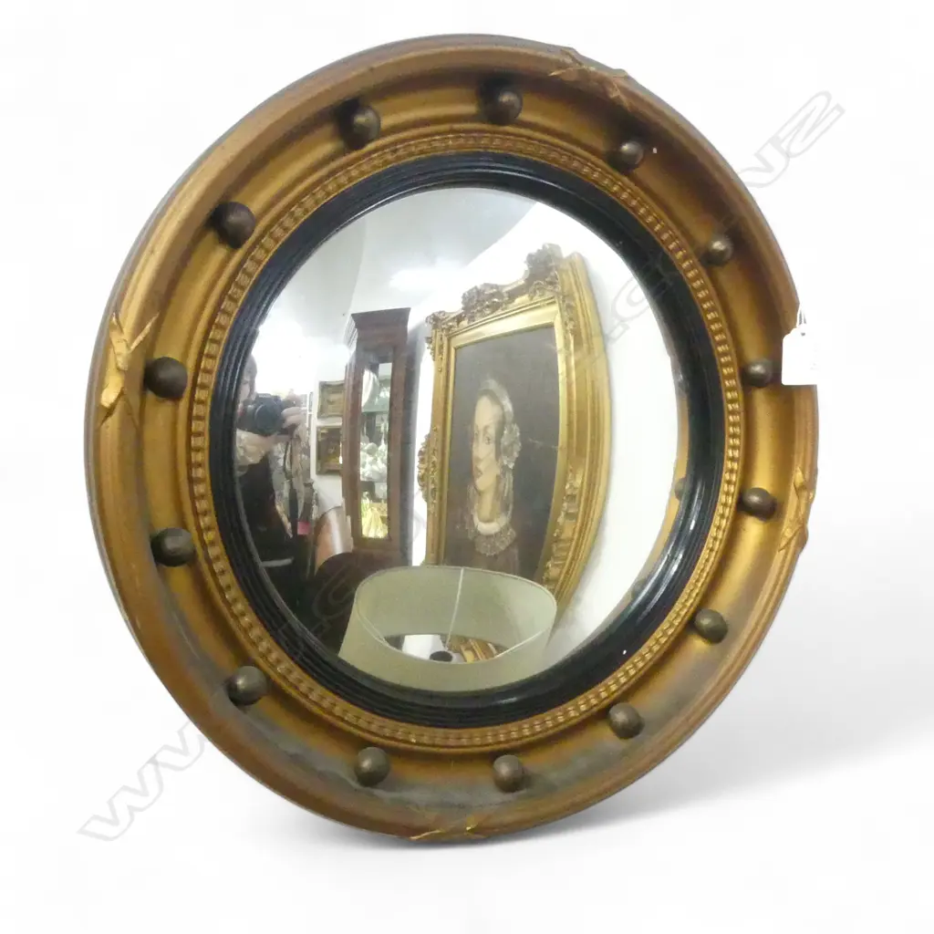 FRENCH EMPIRE STYLE ROUND GILT MIRROR WITH CONVEX GLASS 425 MM DIAMETER Image 1++