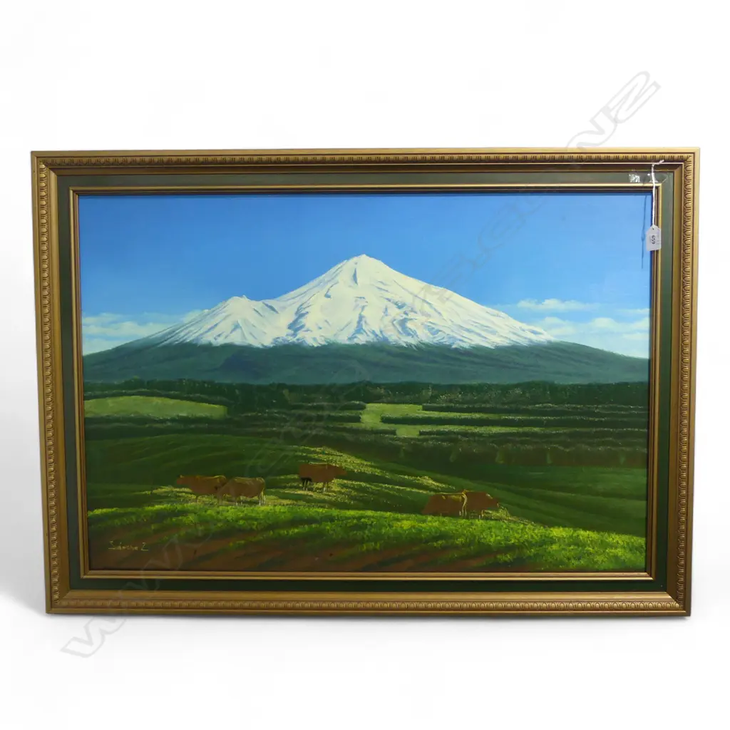 SIGNED SANCHEZ COWS IN A LANDSCAPE ACRYLIC ON VELVET AND BOARD SIGNED 570 X 850 MM  Image 1++