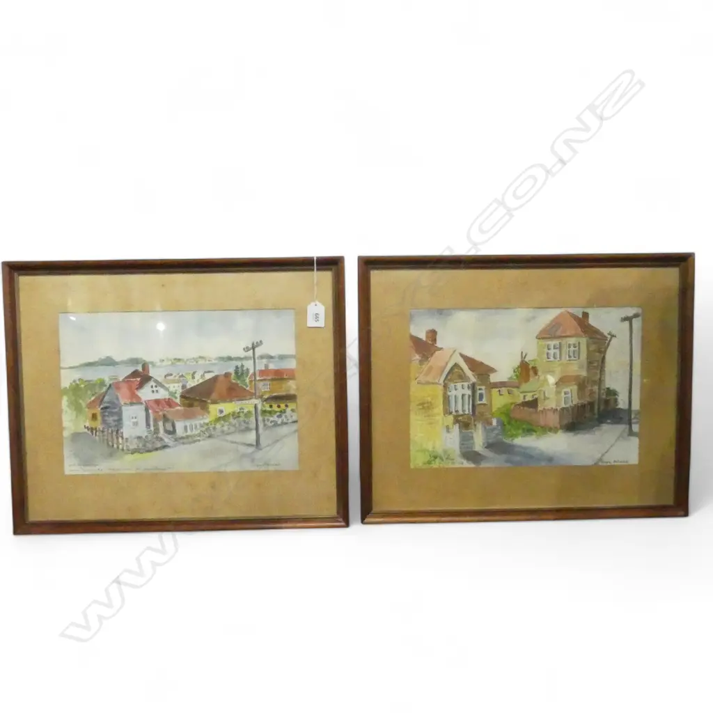 2 W/C PAINTINGS by HILDA ALTMAN; OLD PARNELL & OLD ONEHUNGA, 230x330mm painted for 'Vanishing Auckland' 1980, foxing Image 1++