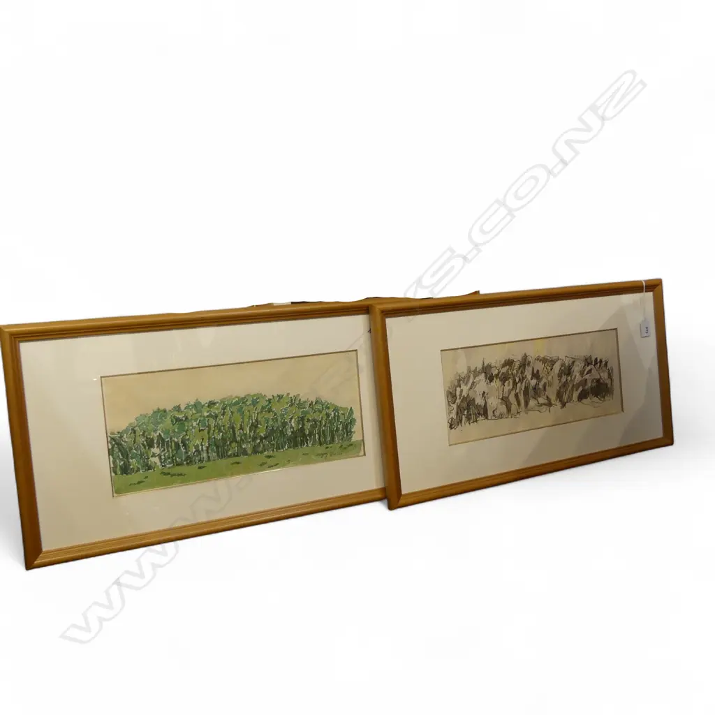 2 FRAMED PAINTINGS, SIGNED KAZU?, 155x385mm Image 1++