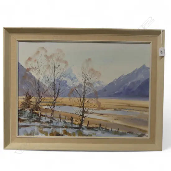 ASTON GREATHEAD 'MT COOK FROM THE TASMAN VALLEY' OIL ON BOARD 385x535mm