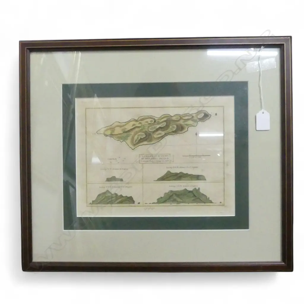 ANTIQUE MAP 'A CHART & VIEWS OF PITCAIRNS ISLAND' HAND COLOURED ETCHING 1773 215x285mm Image 1++