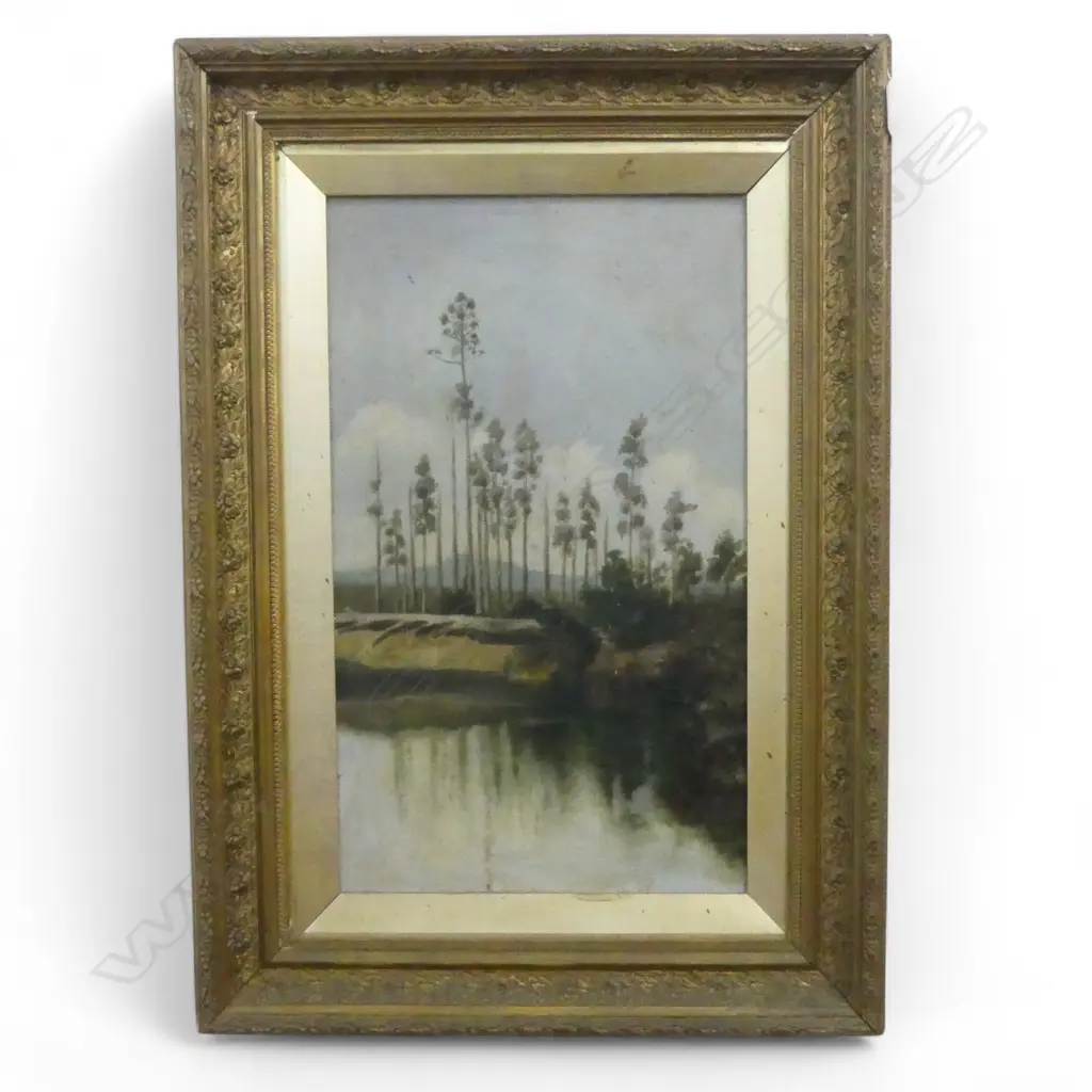 NEW ZEALAND SCHOOL LANDSCAPE IN ORIGINAL GILT FRAME 490 X 290 MM Image 1++