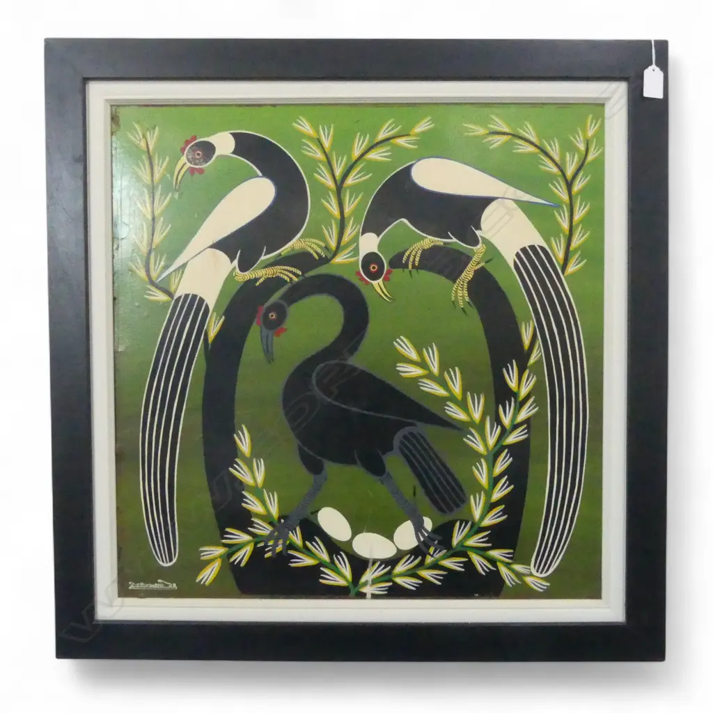 'Z. CHIMWANI'  AFRICAN BIRDS ENAMEL ON BOARD SIGNED 575x570mm. Small repair Image 1++