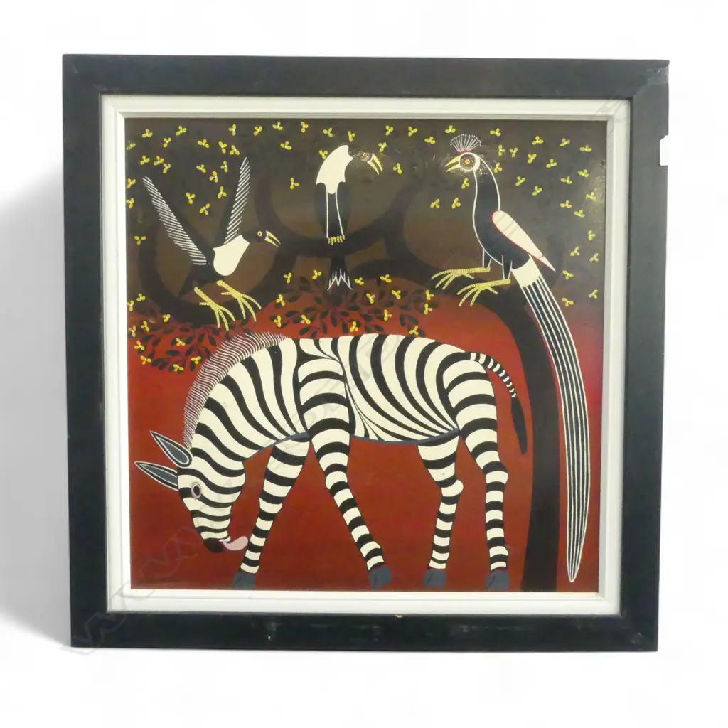 SIGNED A. RASHITOI untitled ZEBRA & 3 BIRDS OIL ON BOARD  570 x 575mm Image 1++