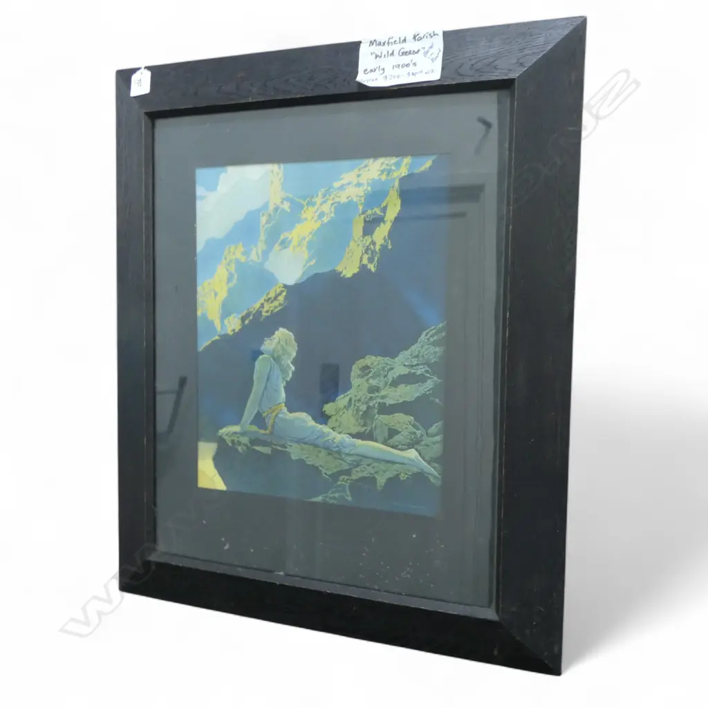 MAXFIELD PARRISH 'WILD GEESE' COLOURED PRINT IN ORIGINAL OAK FRAME 370 X 300 MM Image 1++