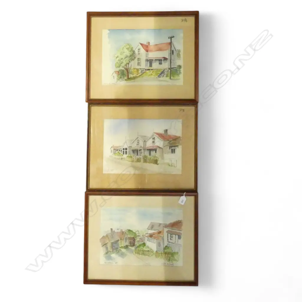 3 W/C PAINTINGS by HILDA ALTMAN; GREY LYNN, FREEMAN'S BAY & RENAL ST., painted for 'Vanishing Auckland' 1980, foxing Image 1++