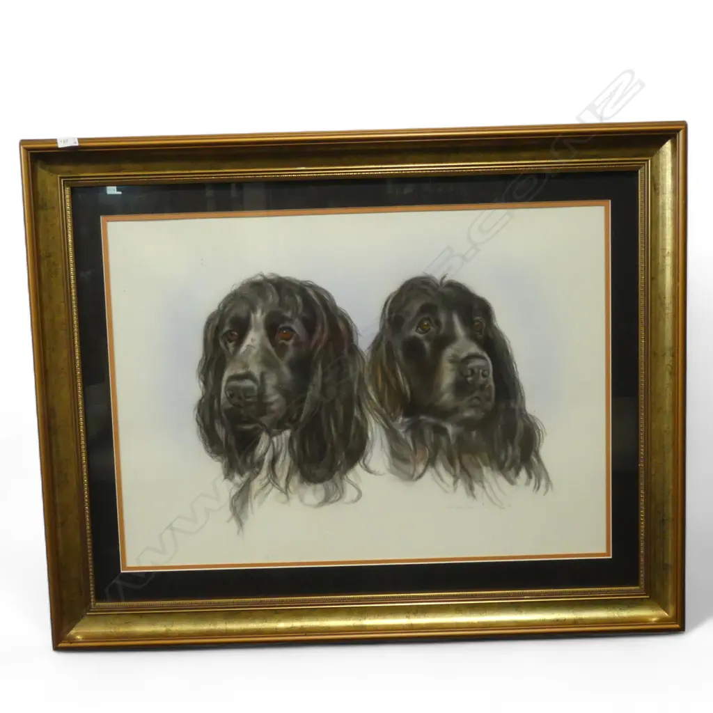 RON VAN DAM COCKER SPANIELS 2003 AIR BRUSHED INK on PAPER SIGNED AND DATED 460 X 640mm Image 1++