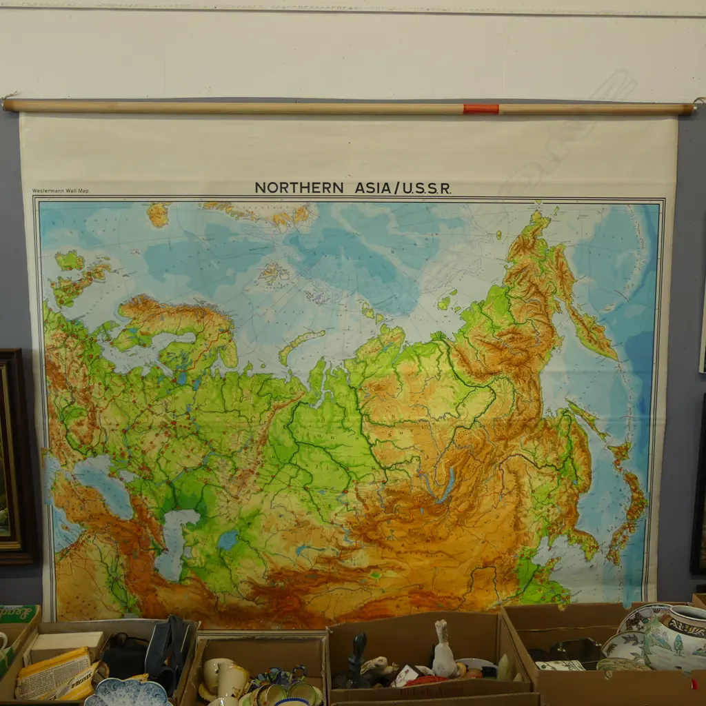 LARGE VINTAGE SCHOOL MAP OF 'NORTHERN ASIA/U.S.S.R.' Image 1++
