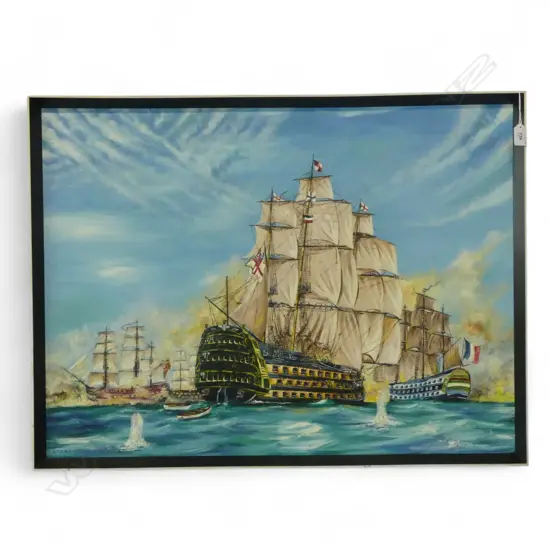 GALLEON SAILBOATS ARTWORK, ACRYLIC ON BOARD SIGNED EMERY 590x790mm