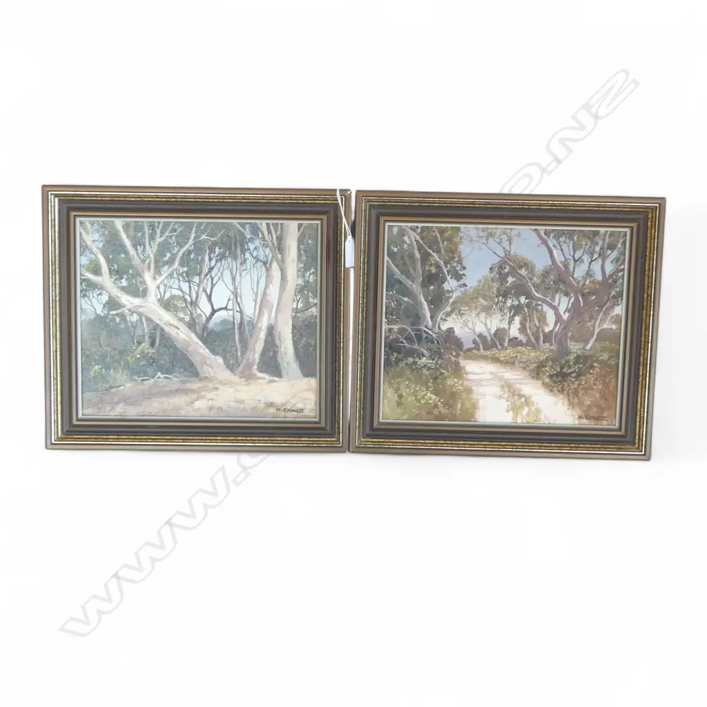 2 HARRY EMMETT (AUSTRALIA 1900-79) OILS 'BUSH ROAD AT APPIN' & 'TREES AT MT. YORK' 240x285mm  Image 1++