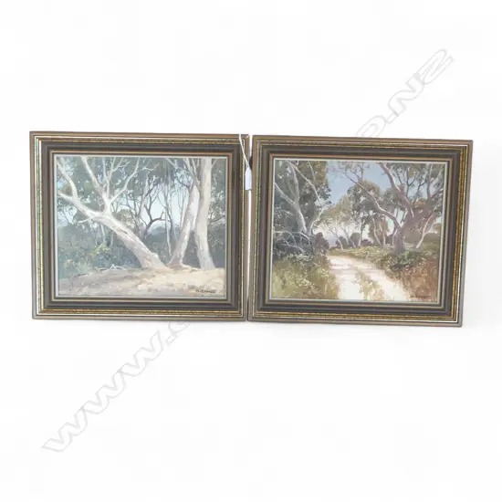 2 HARRY EMMETT (AUSTRALIA 1900-79) OILS 'BUSH ROAD AT APPIN' & 'TREES AT MT. YORK' 240x285mm 