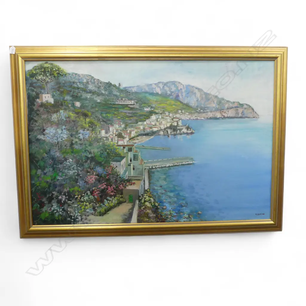 SIGNED J NUTINO? EUROPEAN COASTAL VIEW OIL ON CANVAS 780 X 1180 MM Image 1++