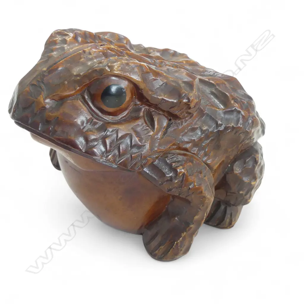 CARVED WOODEN JAPANESE FROG MONEY BANK H.155mm Image 1++