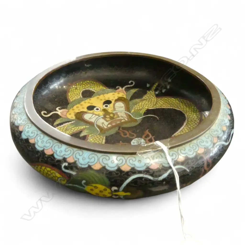 CLOISONNE BOWL w. DRAGON DESIGN 200mm dia Image 1++
