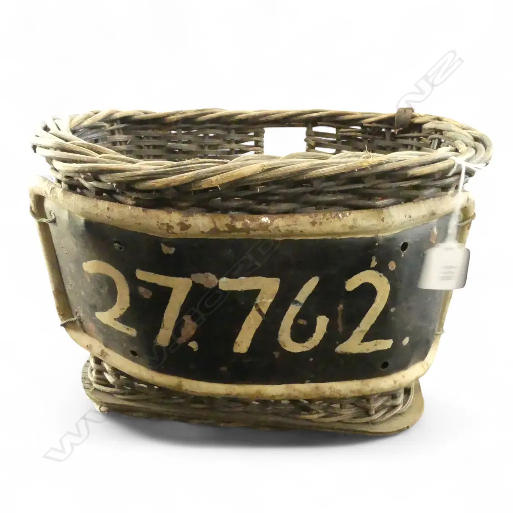VINTAGE EUROPEAN BICYCLE BASKET WITH # PLATE W.370mm Image 1++