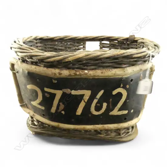 VINTAGE EUROPEAN BICYCLE BASKET WITH # PLATE W.370mm