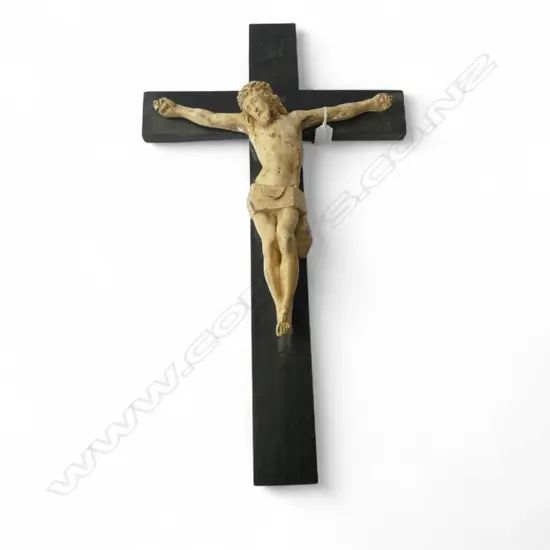 VINTAGE WOODEN CRUCIFIX w. PLASTER JESUS (repairs) H.650mm