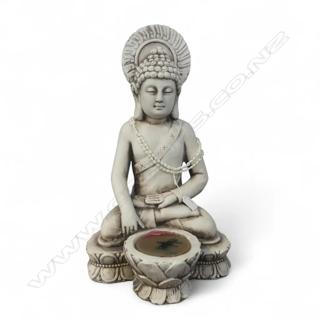 CERAMIC BUDDHA FIGURE ON LOTUS THRONE H500mm Image 1++